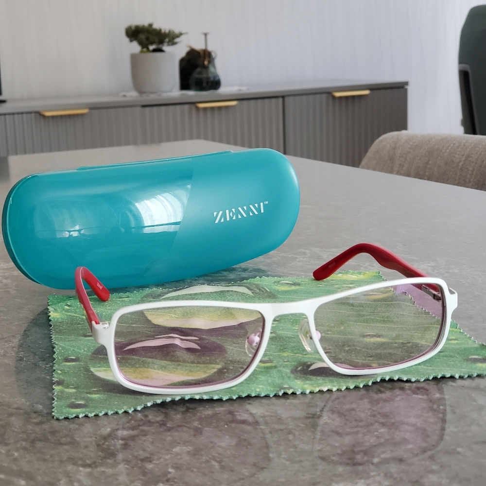 Red and White Glasses with Case
